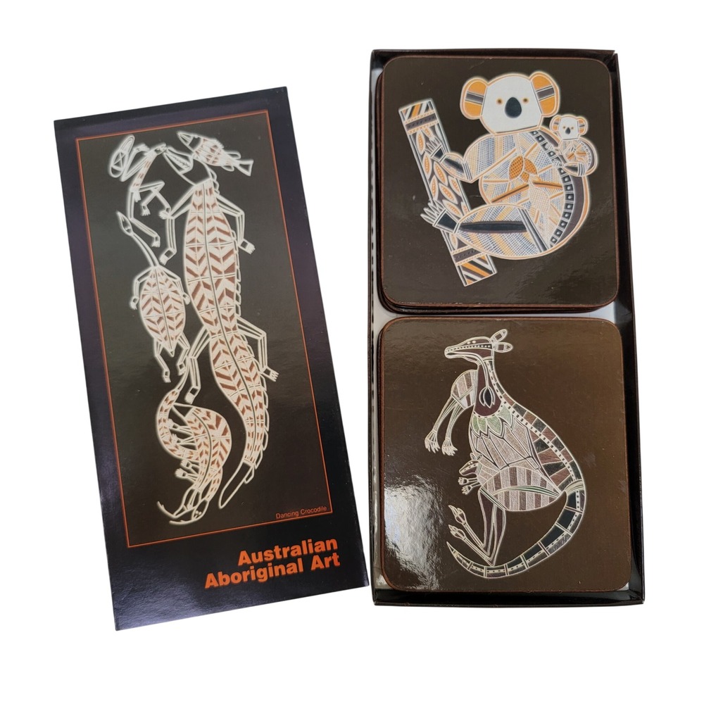 Australian Aboriginal Art Aust Tabs Designs Coasters Set 6 Brown‎